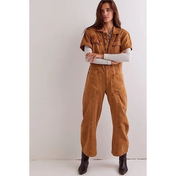 Free People We The Free Maxie Washed Coverall Jumpsuit Wide Leg S-6 NWT 282873 - Picture 1 of 8